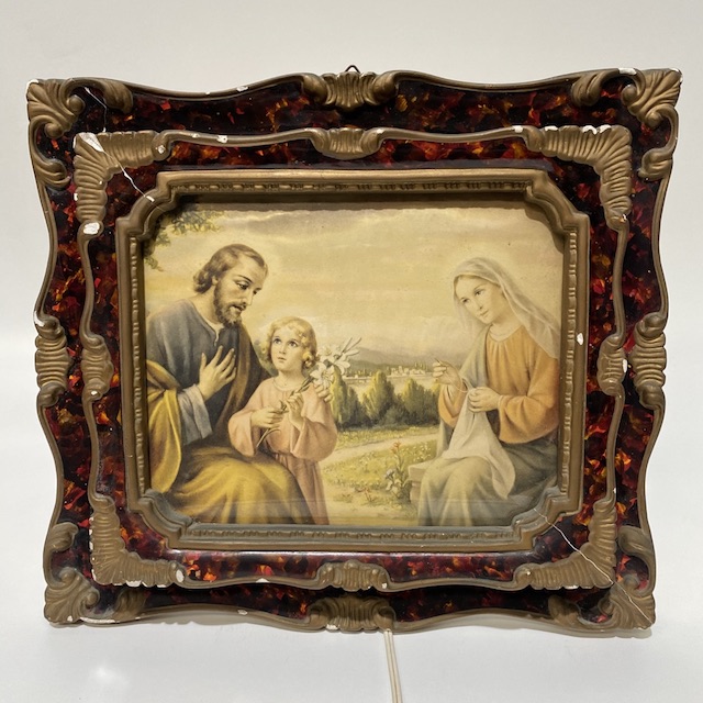 ARTWORK, Religious - Holy Mary Joseph & Baby Jesus in Italianate Frame (damaged)